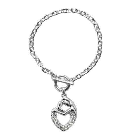 Silver Mother and Child Charm Toggle Bracelet