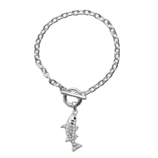 Silver Fish Charm Toggle Bracelet