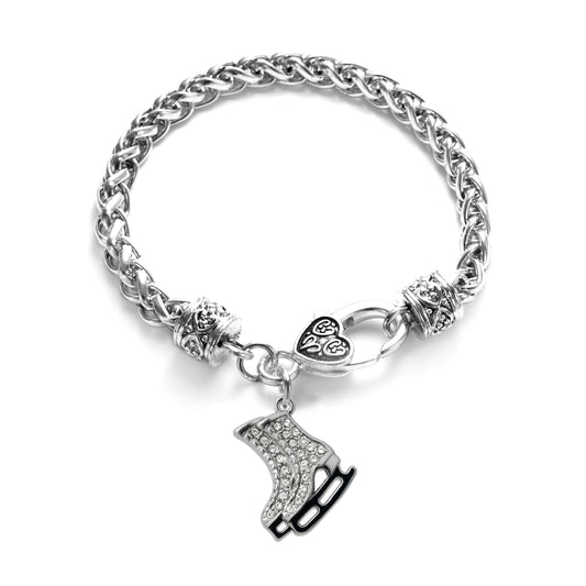 Silver Ice Skates Charm Braided Bracelet