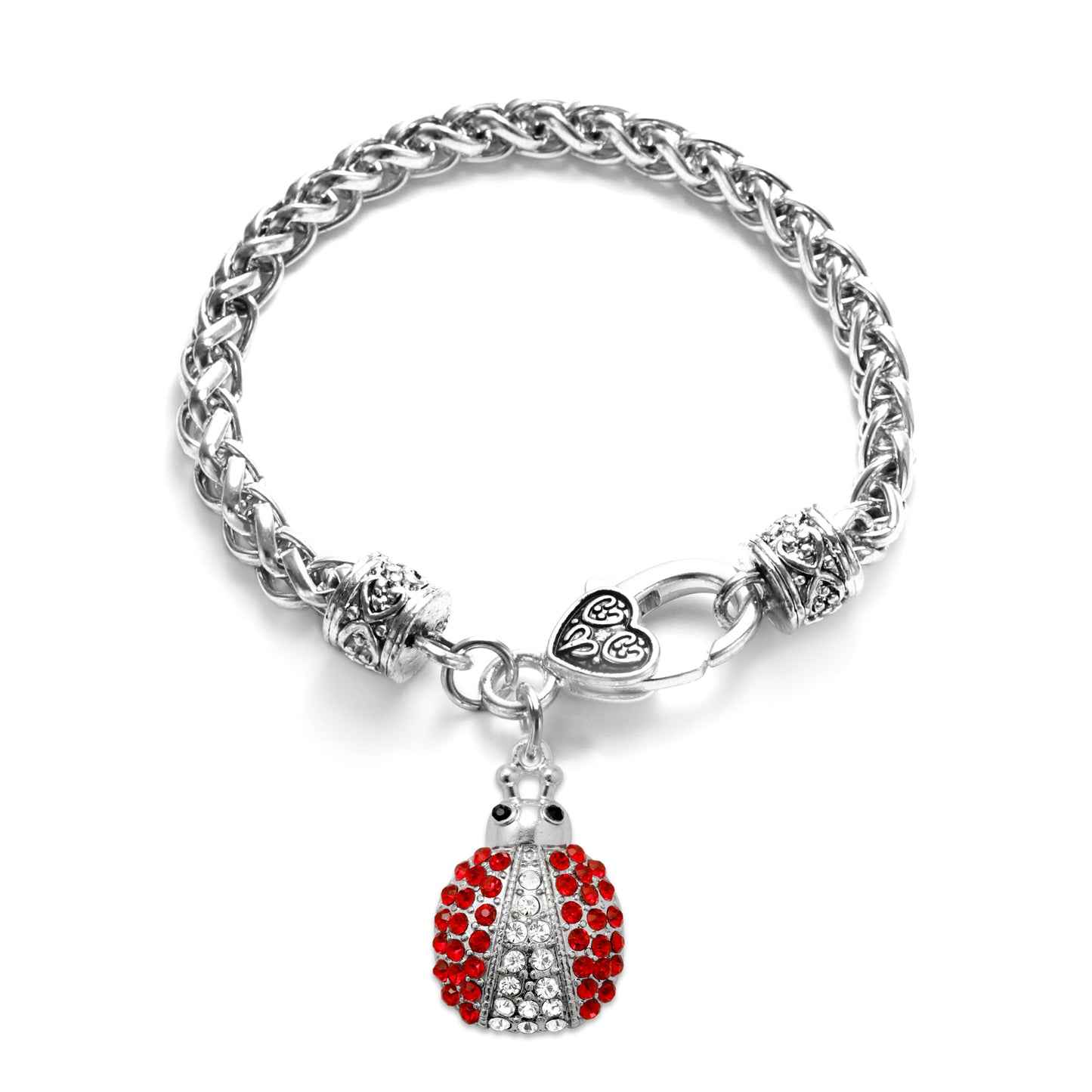 Silver Lady Bug Charm Braided Bracelet