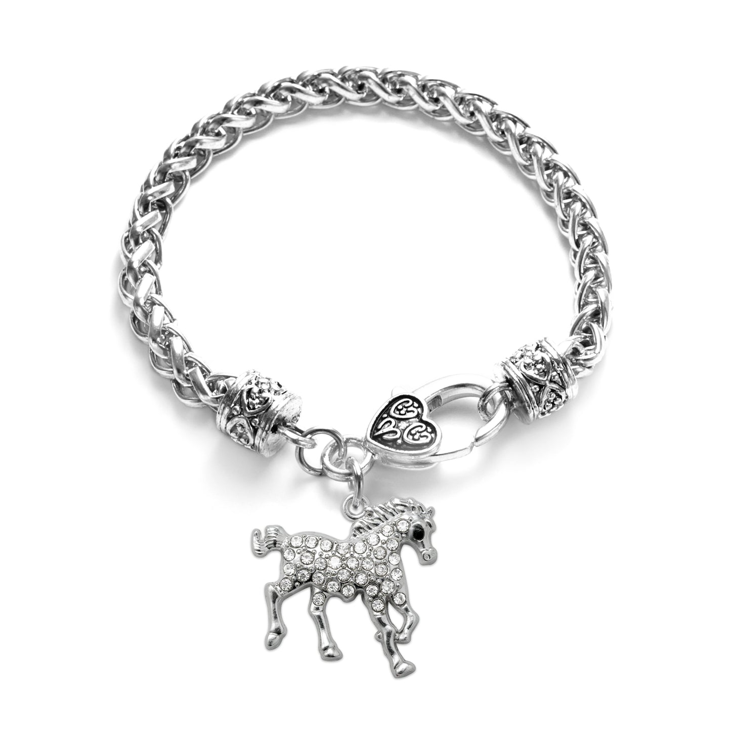 Silver Galloping Horse Charm Braided Bracelet