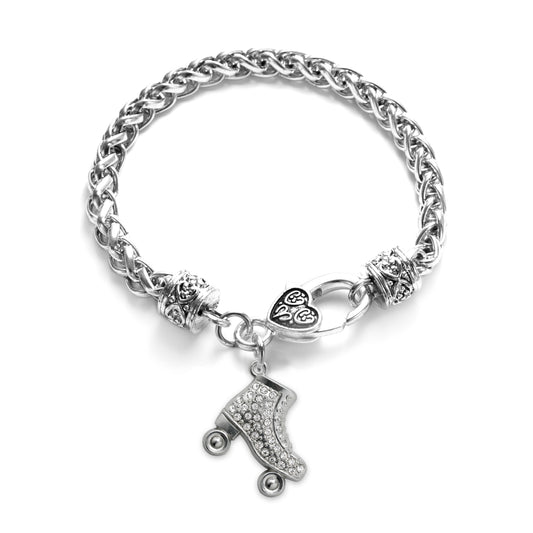 Silver Roller Skate Charm Braided Bracelet