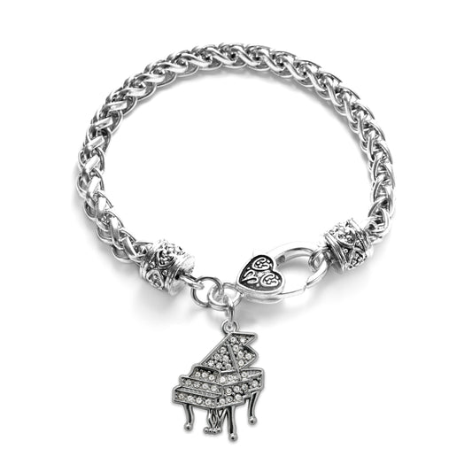 Silver Piano Charm Braided Bracelet
