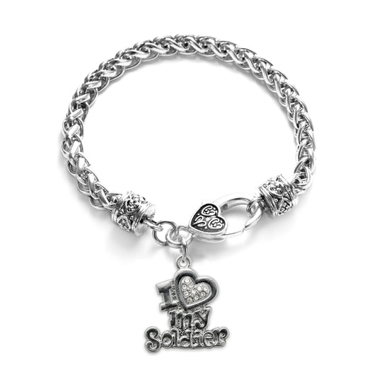 Silver I Love My Soldier Charm Braided Bracelet