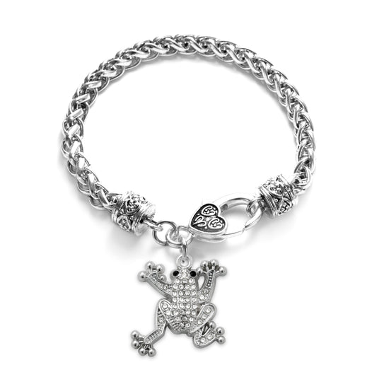 Silver Frog Charm Braided Bracelet