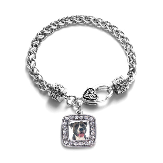 Silver Blue Pit Bull Square Charm Braided Bracelet