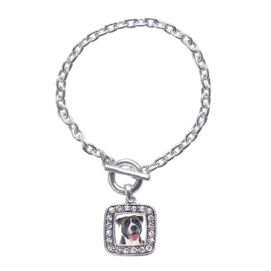 Silver Blue Pit Bull Square Charm Toggle Bracelet