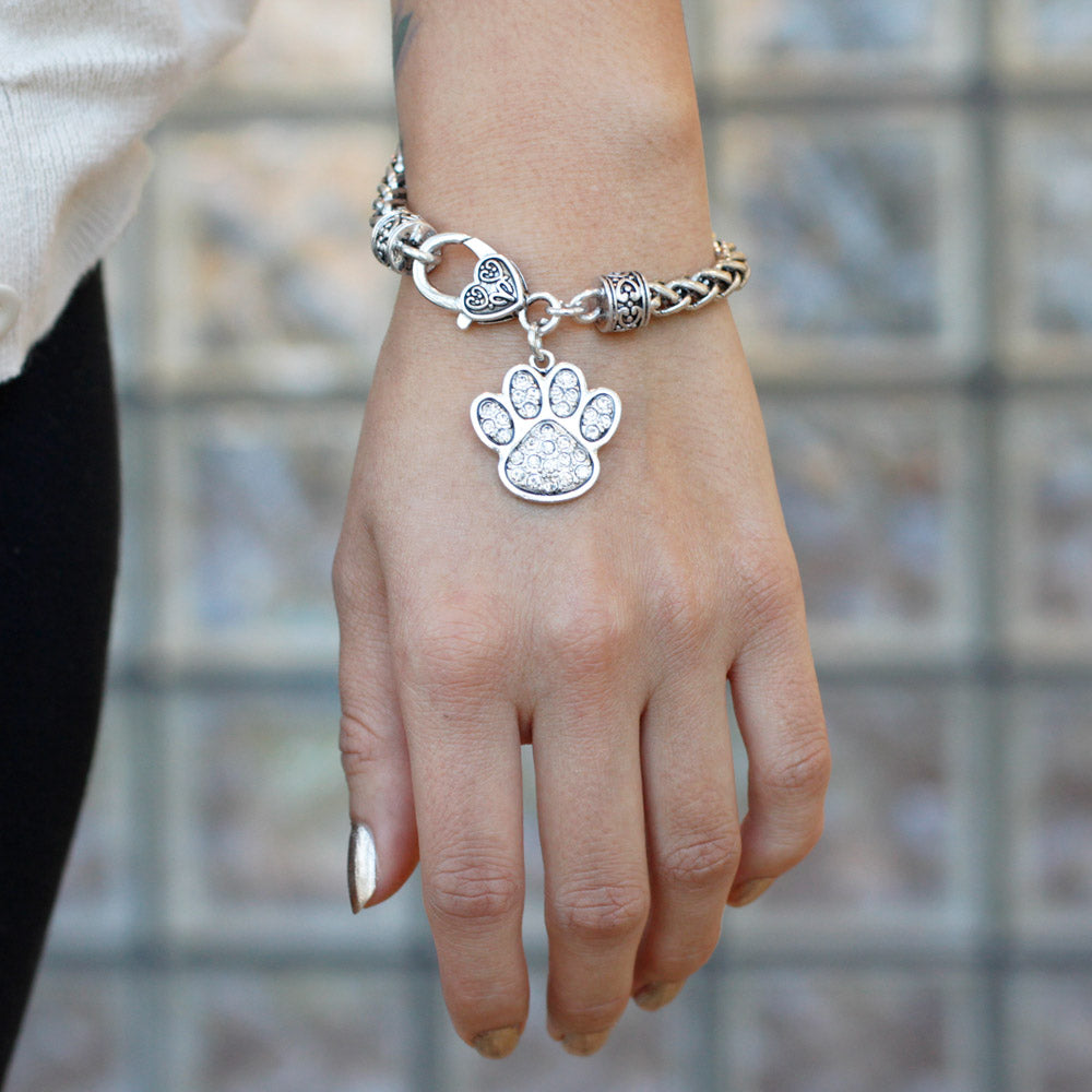 Silver Paw Print Charm Braided Bracelet