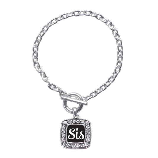 Silver Sis Square Charm Toggle Bracelet