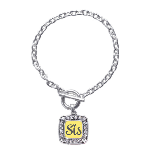 Silver Sis Yellow Script Square Charm Toggle Bracelet