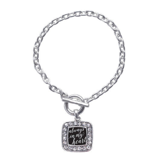 Silver Always in my Heart Square Charm Toggle Bracelet