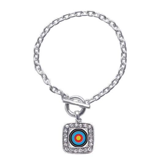 Silver Archery Bullseye Square Charm Toggle Bracelet