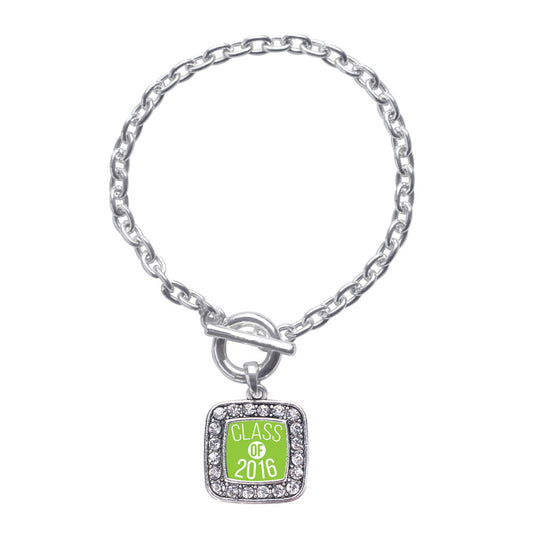 Silver Lime Green Class of 2016 Square Charm Toggle Bracelet