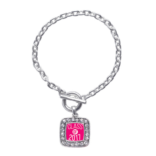Silver Fuchsia Class of 2017 Square Charm Toggle Bracelet