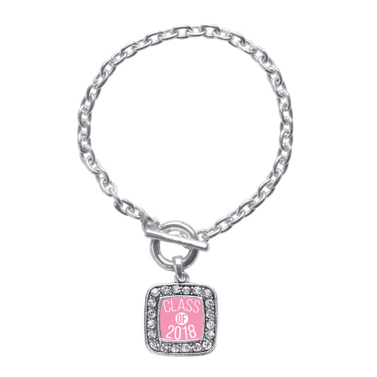 Silver Pink Class of 2018 Square Charm Toggle Bracelet