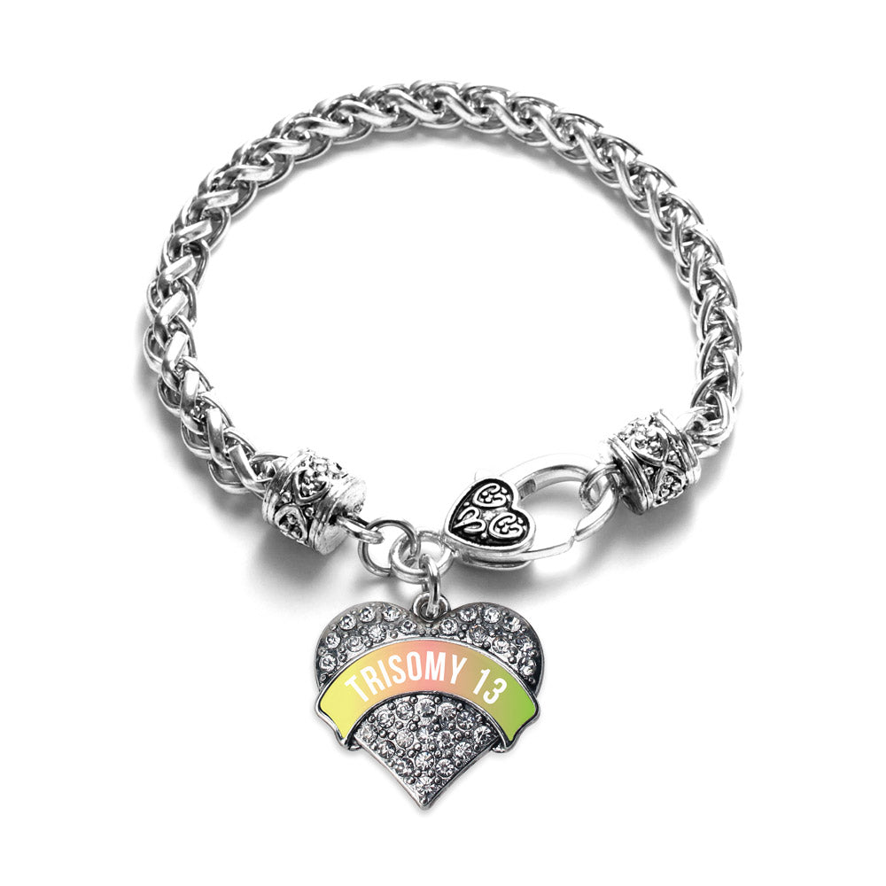 Silver Trisomy 13 Awareness Pave Heart Charm Braided Bracelet