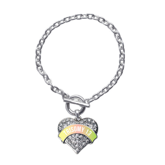 Silver Trisomy 13 Awareness Pave Heart Charm Toggle Bracelet