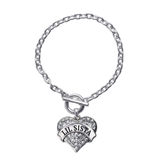 Silver Lil Sista Pave Heart Charm Toggle Bracelet
