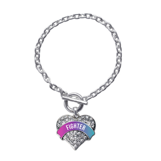 Silver Thyroid Fighter Pave Heart Charm Toggle Bracelet