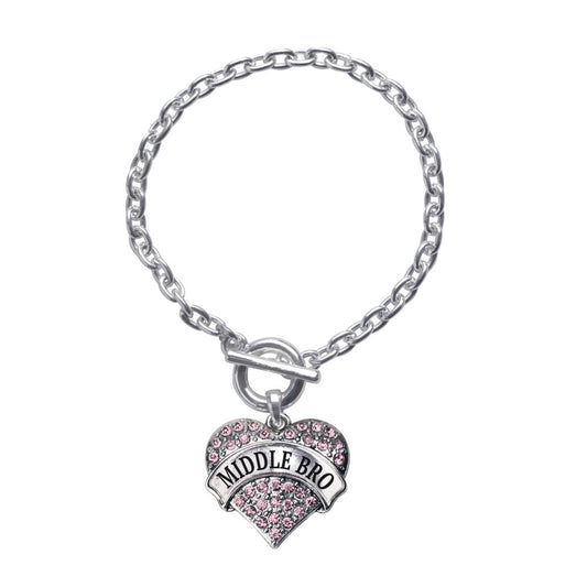 Silver Middle Bro Pink Pink Pave Heart Charm Toggle Bracelet