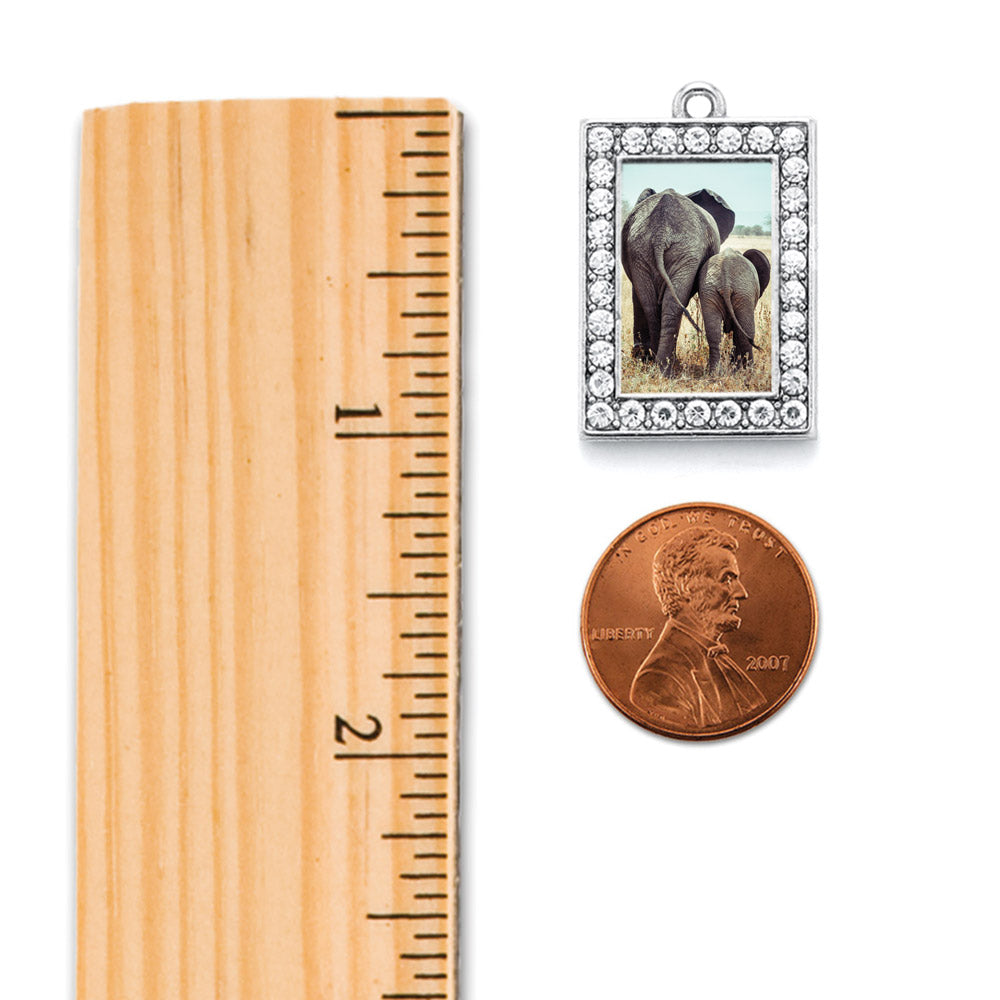 Silver Momma Elephant and Baby Elephant Rectangle Charm Toggle Bracelet