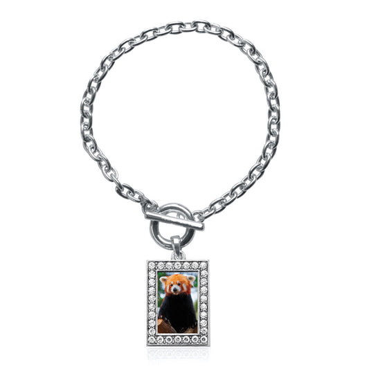 Silver Red Panda Rectangle Charm Toggle Bracelet