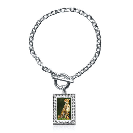 Silver Cheetah Rectangle Charm Toggle Bracelet