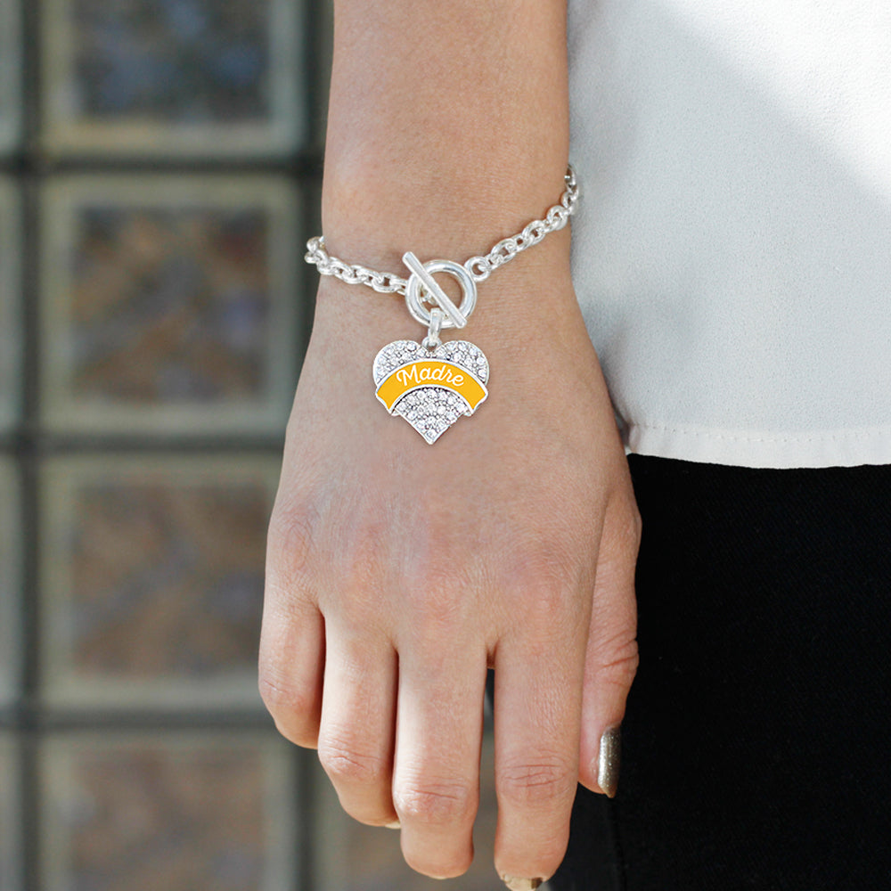 Silver Marigold Madre Pave Heart Charm Toggle Bracelet