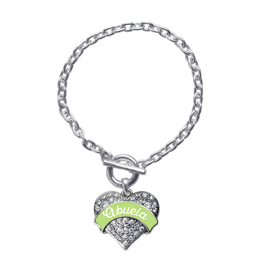 Silver Sage Green Abuela Pave Heart Charm Toggle Bracelet