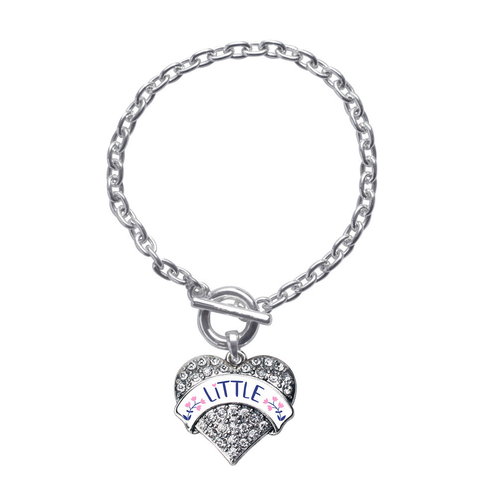 Silver Navy Blue and Rose Little Pave Heart Charm Toggle Bracelet