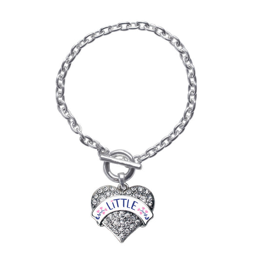 Silver Navy Blue and Rose Little Pave Heart Charm Toggle Bracelet