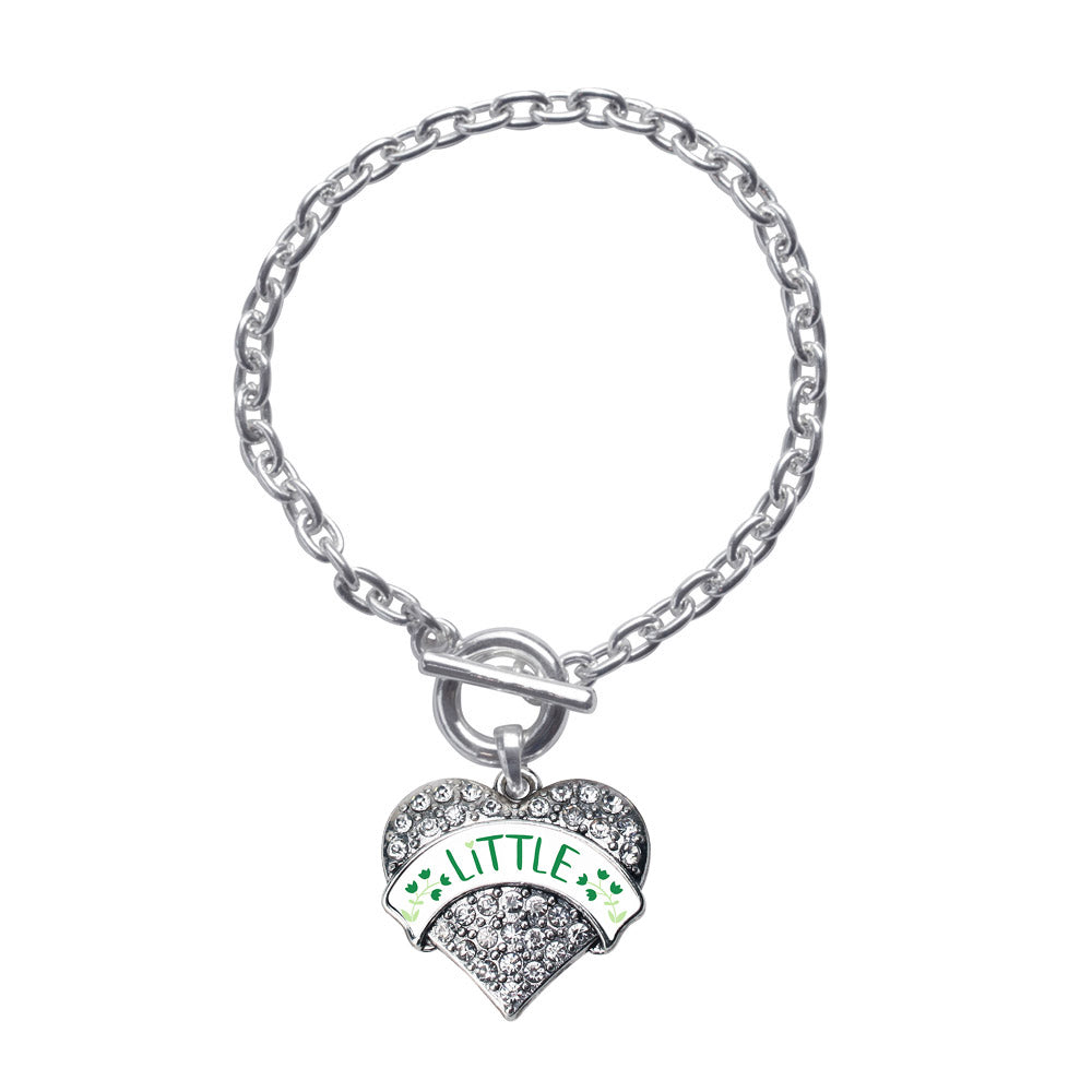 Silver Green and White Little Pave Heart Charm Toggle Bracelet