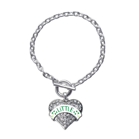 Silver Green and White Little Pave Heart Charm Toggle Bracelet