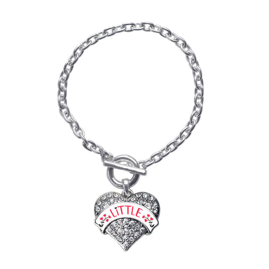 Silver Cardinal Red and Black Little Pave Heart Charm Toggle Bracelet