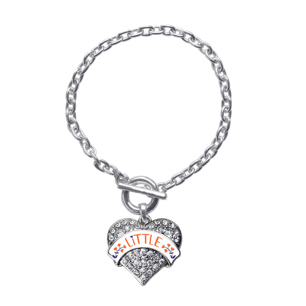 Silver Orange and Navy Blue Little Pave Heart Charm Toggle Bracelet