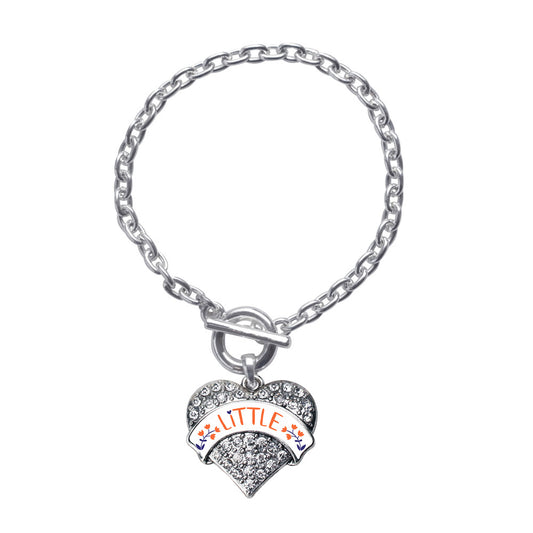 Silver Orange and Navy Blue Little Pave Heart Charm Toggle Bracelet