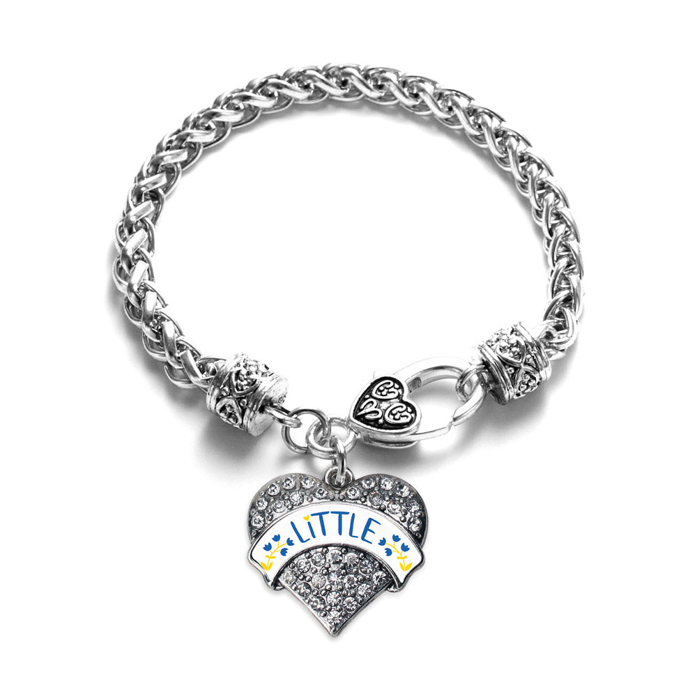 Silver Cerulean Blue and Canary Yellow Little Pave Heart Charm Braided Bracelet