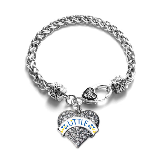 Silver Cerulean Blue and Canary Yellow Little Pave Heart Charm Braided Bracelet