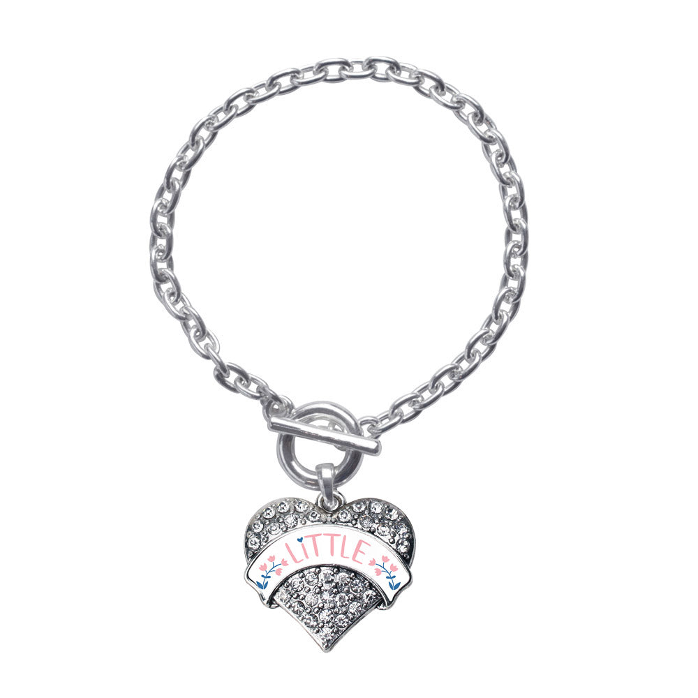 Silver Rose and Navy Blue Little Pave Heart Charm Toggle Bracelet