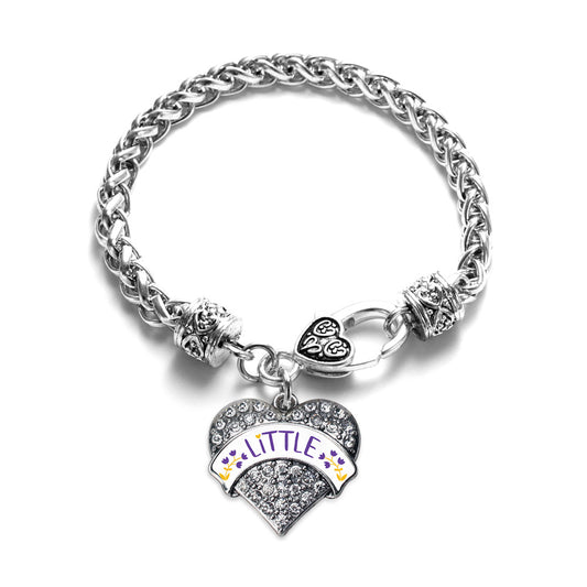 Silver Royal Purple and Canary Yellow Little Pave Heart Charm Braided Bracelet