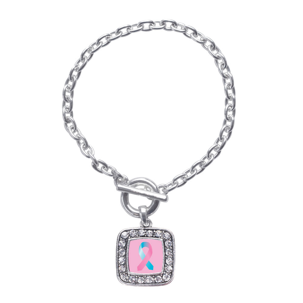 Silver SIDS Awareness Ribbon Square Charm Toggle Bracelet