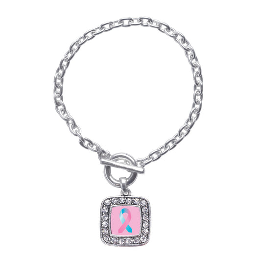 Silver SIDS Awareness Ribbon Square Charm Toggle Bracelet