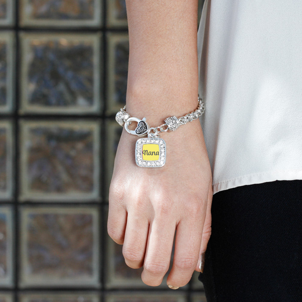 Silver Yellow Nana Square Charm Braided Bracelet