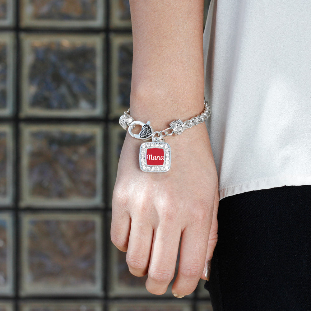 Silver Red Nana Square Charm Braided Bracelet