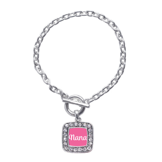 Silver Pink Nana Square Charm Toggle Bracelet