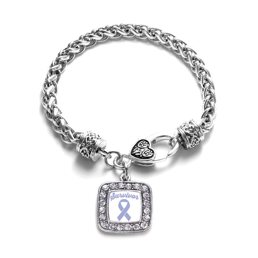 Silver Periwinkle Ribbon Survivor Square Charm Braided Bracelet