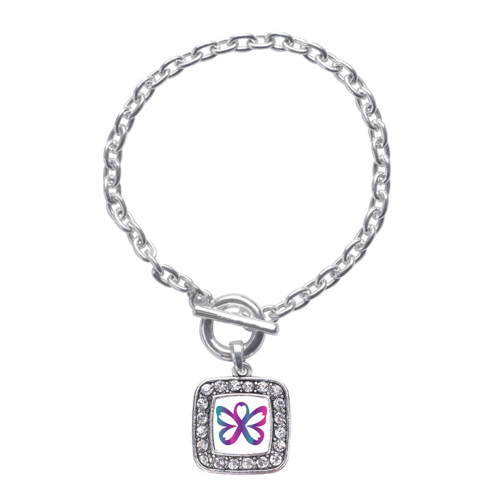 Silver Thyroid Butterfly Square Charm Toggle Bracelet