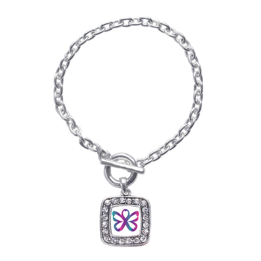 Silver Thyroid Butterfly Square Charm Toggle Bracelet