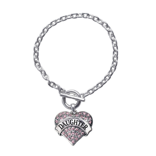Silver Daughter PInk Pink Pave Heart Charm Toggle Bracelet
