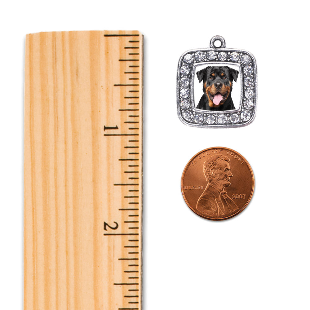 Silver Rottweiler Face Square Charm Toggle Bracelet